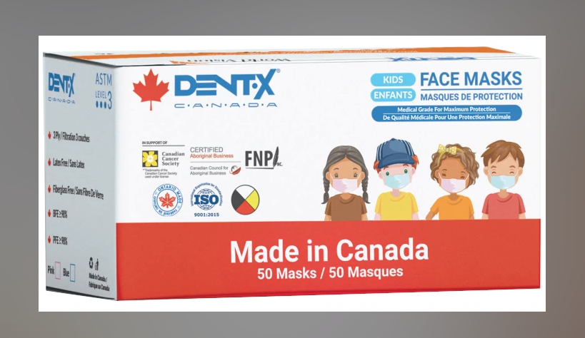 DentX ASTM Level3 Kids Medical Grade 3-ply Face Masks – Made in Canada (50 Masks)